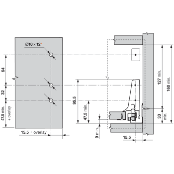 Mocowanie ścianki tylnej TANDEMBOX Blum Z30B000S.04, wys.B 119/160mm, szare, komplet